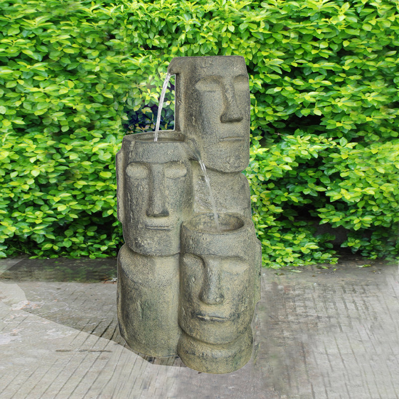Resin Easter Island Heads Fountain with Light