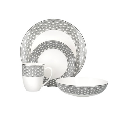 Harlequin Coupe 16 Piece Black Edged Dinnerware Set, Service for 4