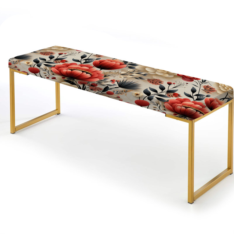 Banc rembourré or, Coral Bohemian Bliss Floral Pattern