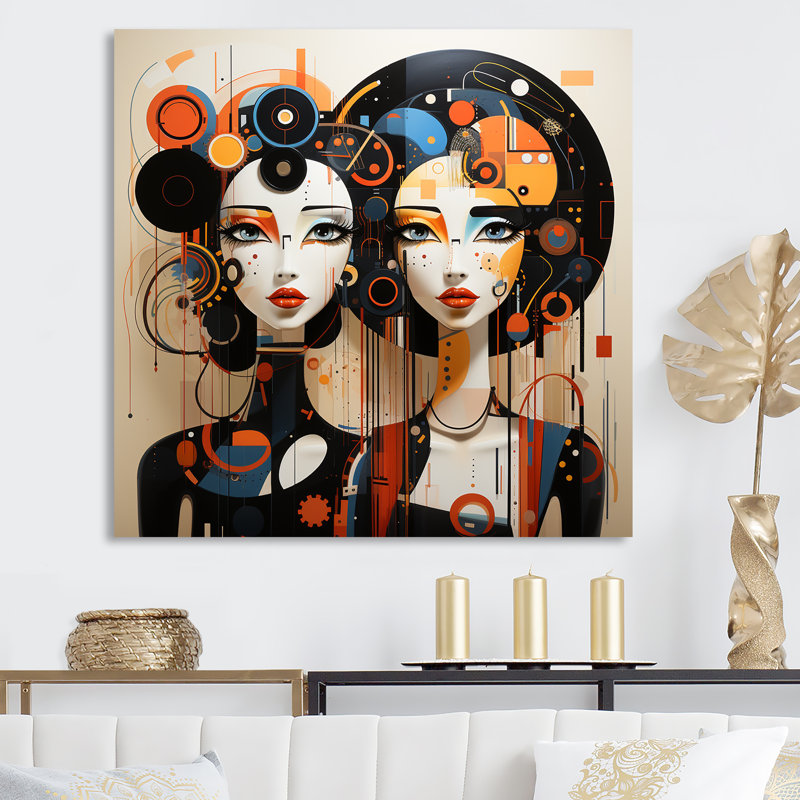 «Twins Colorful Pop Art Portrait de femme III», art mural moderne, Toile tendue, H 36 po x l 36 po x P 1,5 po