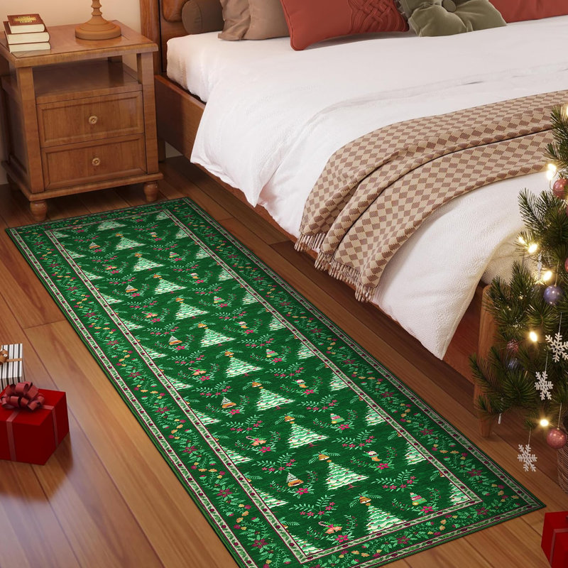 Machine Washable Christmas Rug Xmas Tree Floor Mats with Non-Slip Backing, Non Shedding Living Room Carpet, Decorative Holiday Indoor Rug for Bedroom, Nursery, Kitchen
