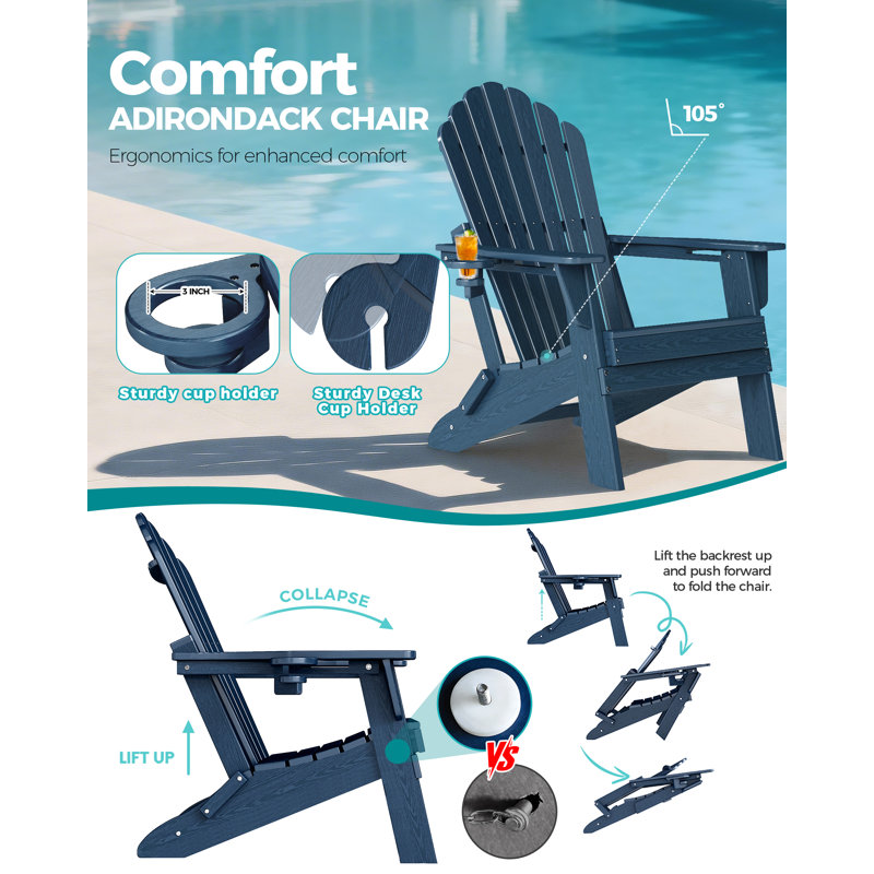 Ensemble de chaises pliantes pour 4 personnes Adirondack, Marine