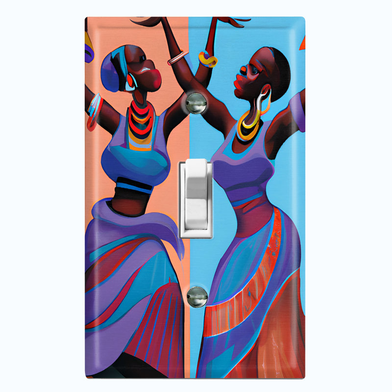Native African Culture Women Colorful Copper Rust Patina Teal Print 1 - Gang Toggle Light Switch Standard Wall Plate