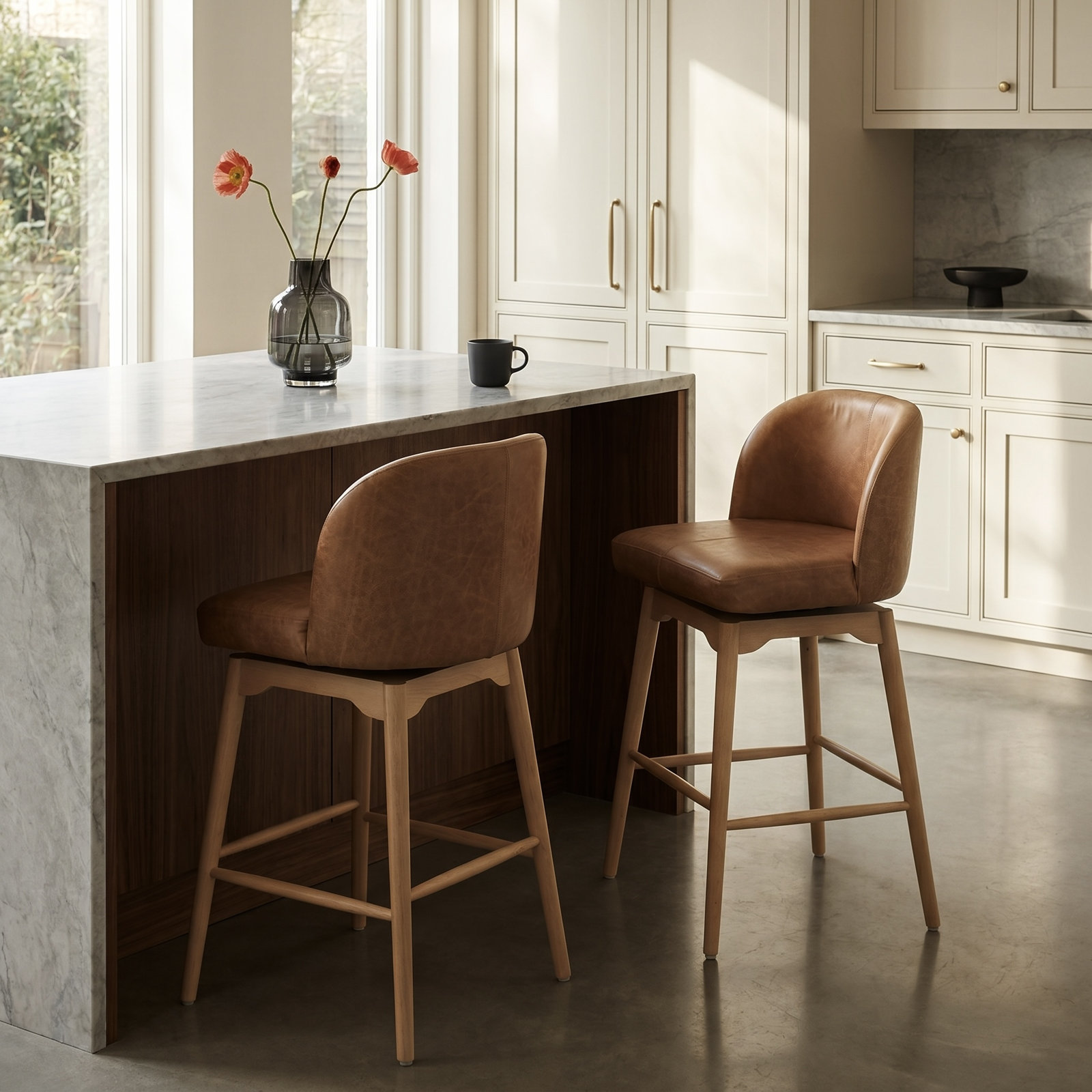 Noren Genuine Leather Swivel Counter Stool