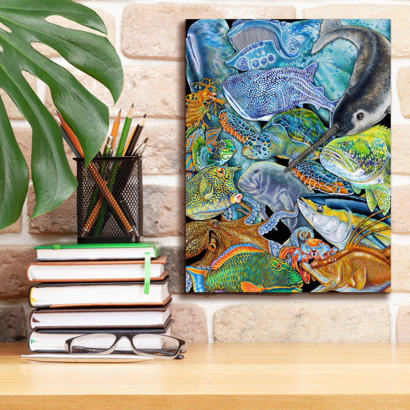  «Collage Sea Life» par Tim Jeffs, art mural sur toile, 12 po x 16 po