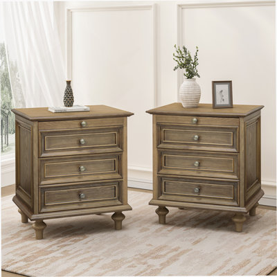 Ensemble de 2 tables de chevet avec 4 tiroirs de rangement, table de bout en bois avec 4 pieds en bois massif et poignée en métal