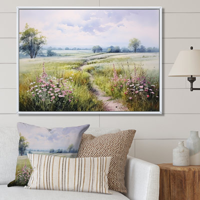 Meadow Scenery Minimalism Serenity II - Meadow Framed Canvas Print