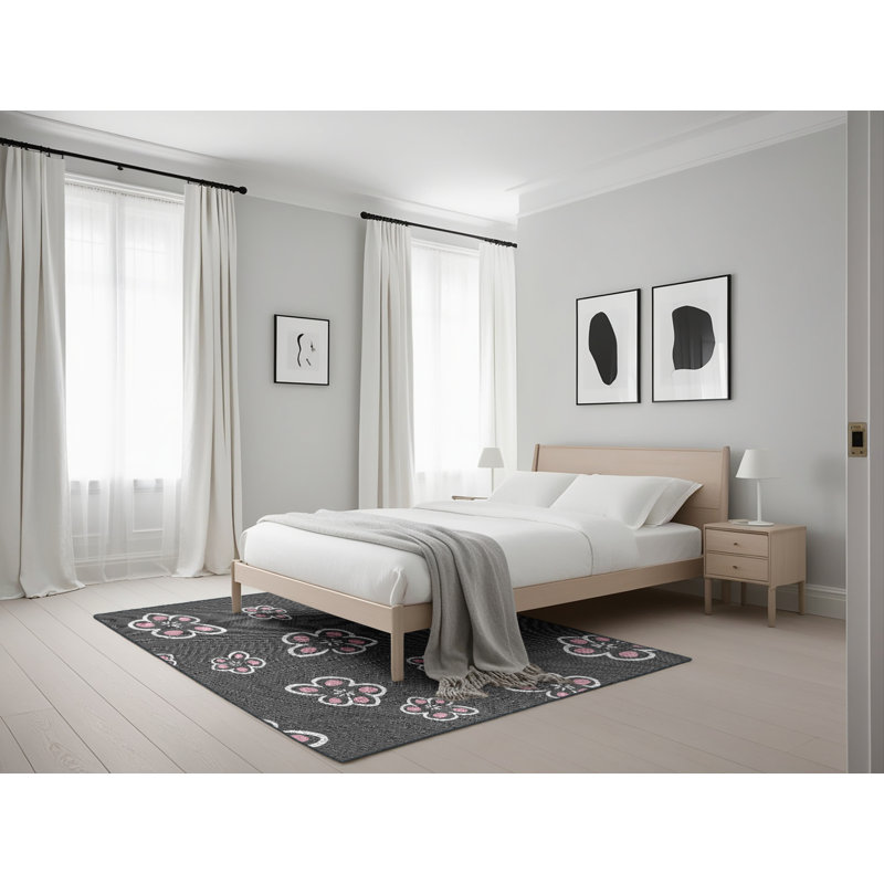 Tapis zone grise à motifs, Rectangle 5 pi x 7 pi