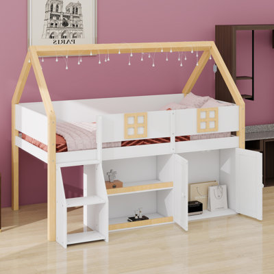 Space Saving Low Loft Bed with Storage Cabinets