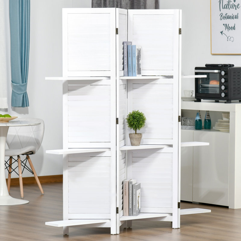 Paravent en bois 4 panneaux 67 po avec 4 tablettes
