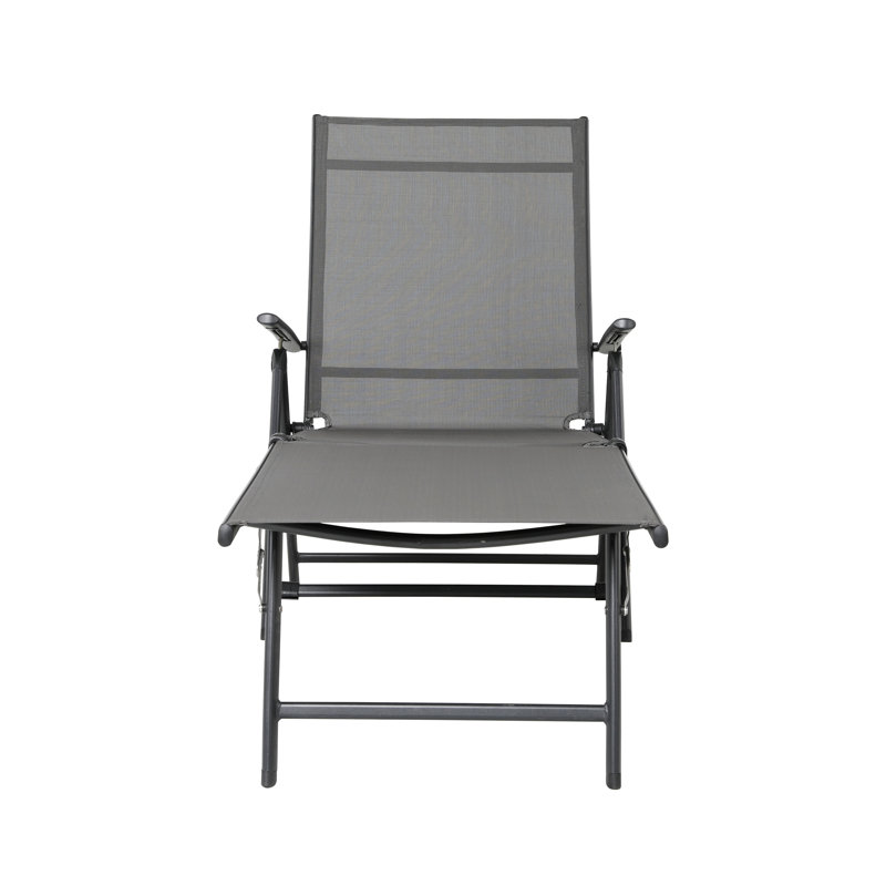 Hughe Outdoor Metal Chaise Lounge, Foldable and Assemble Free Outdoor Lounge Chair with 7-Position Adjustable Backrest, Patio Lounge Chair for Poolside, Dark Gray