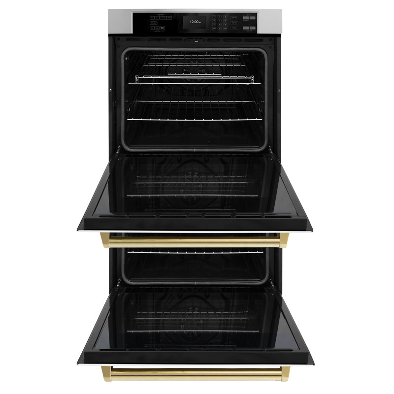 ZLINE 30 in. Autograph Double Wall Oven w/ Air Fry and White Doors w/ Gold Handles, Polished Gold