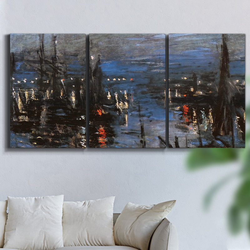 «Black and White Waves II» sur toile, reproduction de 3 pièces, H 27 po x l 54 po x P 2 po