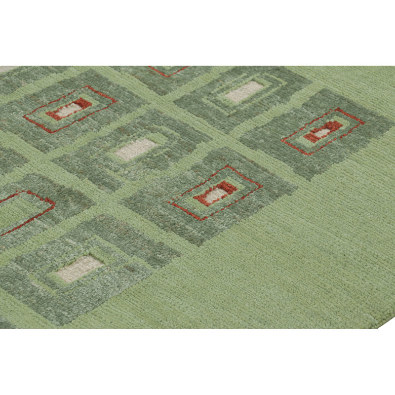 Rug & Kilim’S French Art Deco Style Rug In Green With Geometric Patterns