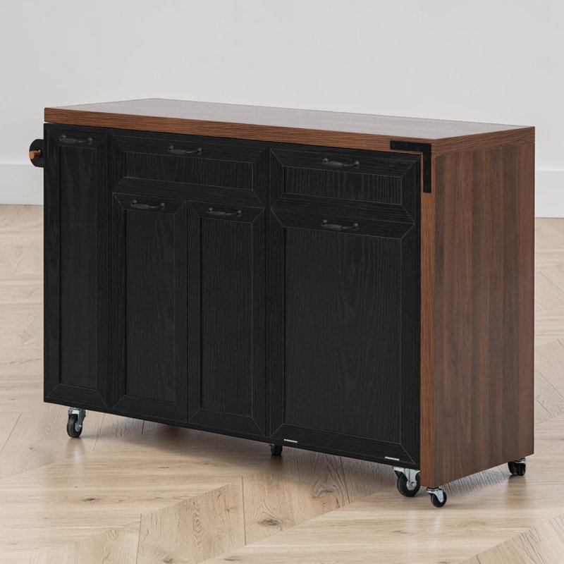 Kitchen Island Cart, Extendable Dining Table Design, Wood, Rolling Kitchen Cart With Spice Rack, Modern & Contemporary