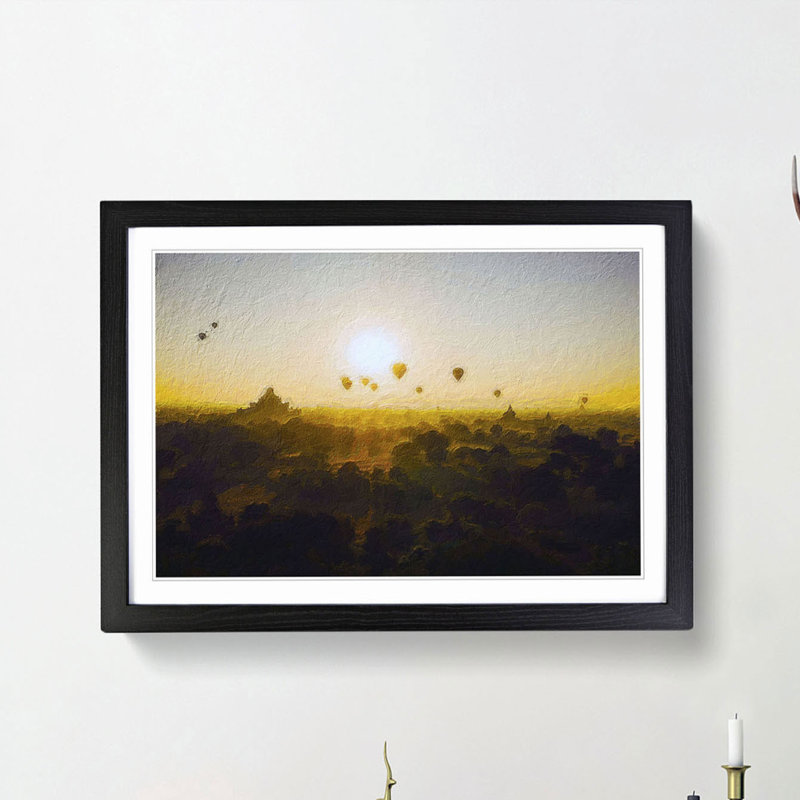 Hot Air Balloons over Bagan in Myanmar - Framed Print, 36cm H x 48cm W x 2cm D, Black Framed