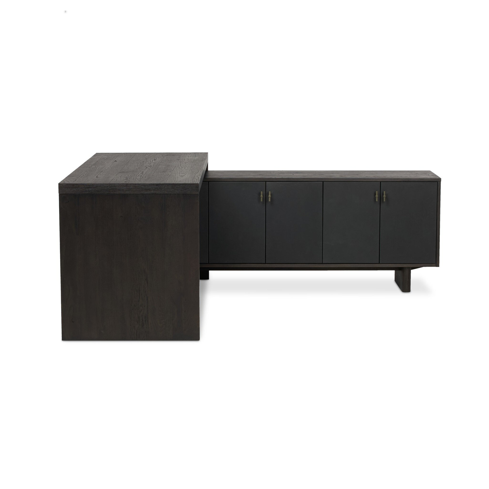 L-Shaped Wood Executive Desk, Worn Black Oak