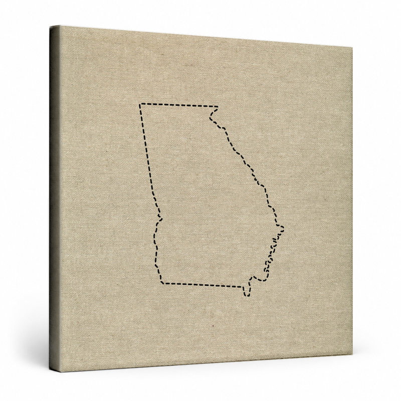 Georgia State Outline - art mural carré sur toile, 32" W x 32" H