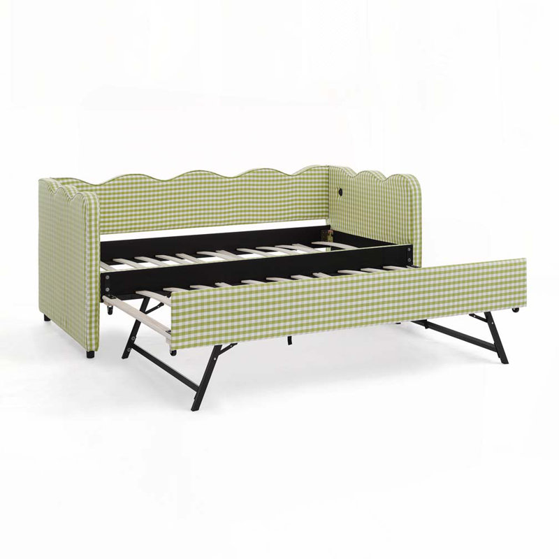 Upholstery Daybed with Pop-Up Trundle,USB Port, Green