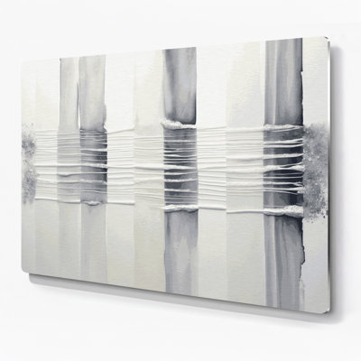 Art mural horizontal rayé gris clair, blanc, gris et métal
