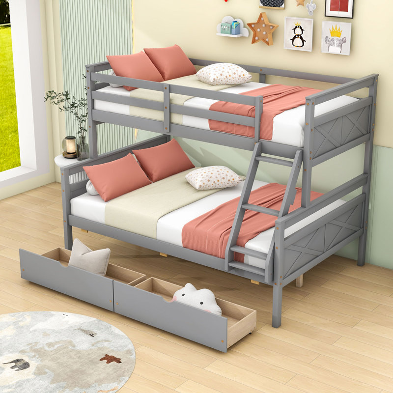 Coletha Kids Twin Over Full Bunk Bed with Drawers, Gray