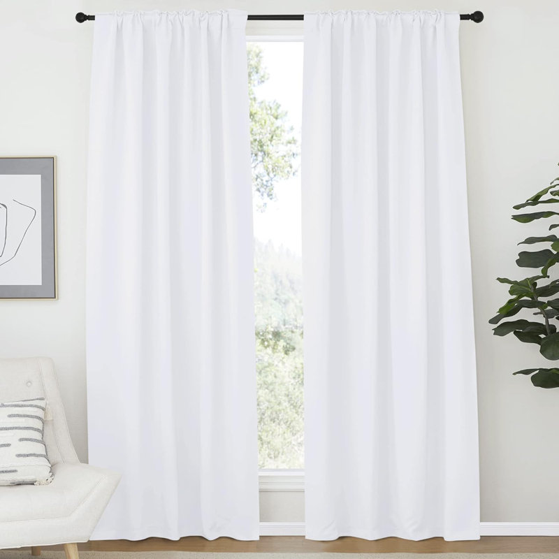 Blackout Curtain Light & Noise Reducing Room Darkening Drapes for Bedroom/Living Room/Kitchen, 2 Pieces, 52" W x 63" L, White