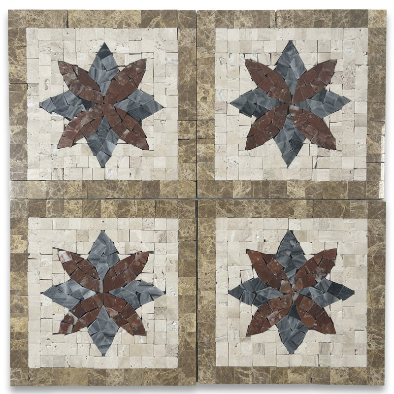 Carreau de mosaïque en marbre 6 po x 6 po Floral Noce