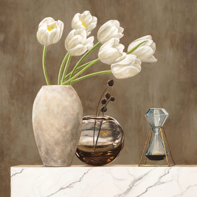 1JT6248 Floral Setting On White Marble I by Jenny Thomlinson - Wrapped Canvas Art Prints