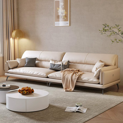 Beige Genuine Leather Modular Sofa cushion Loveseat
