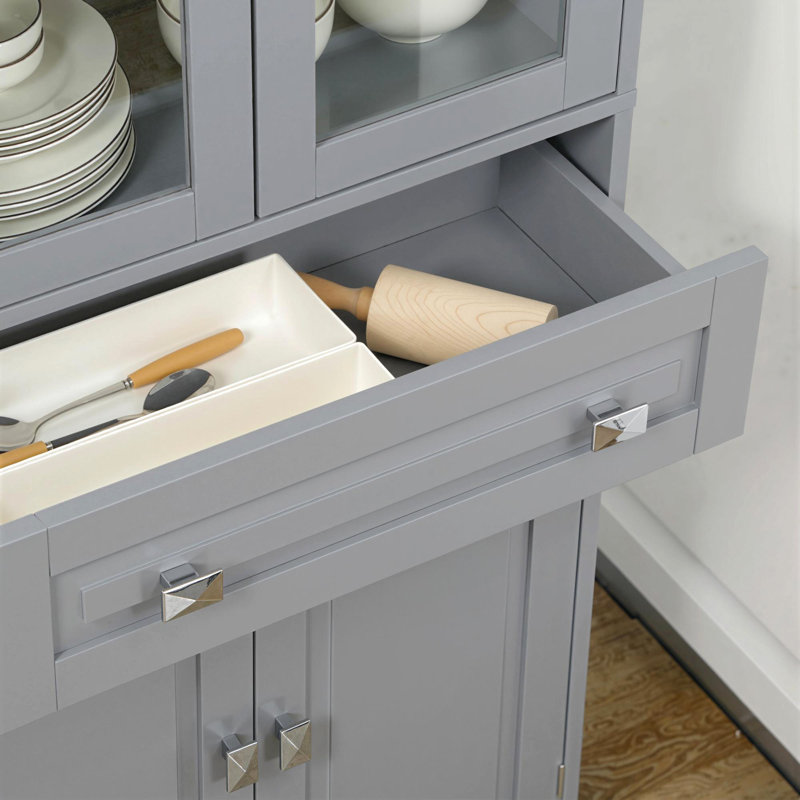 HOMCOM Kitchen Cupboard Cabinet 2 Adjustable Shelves 160cm Grey