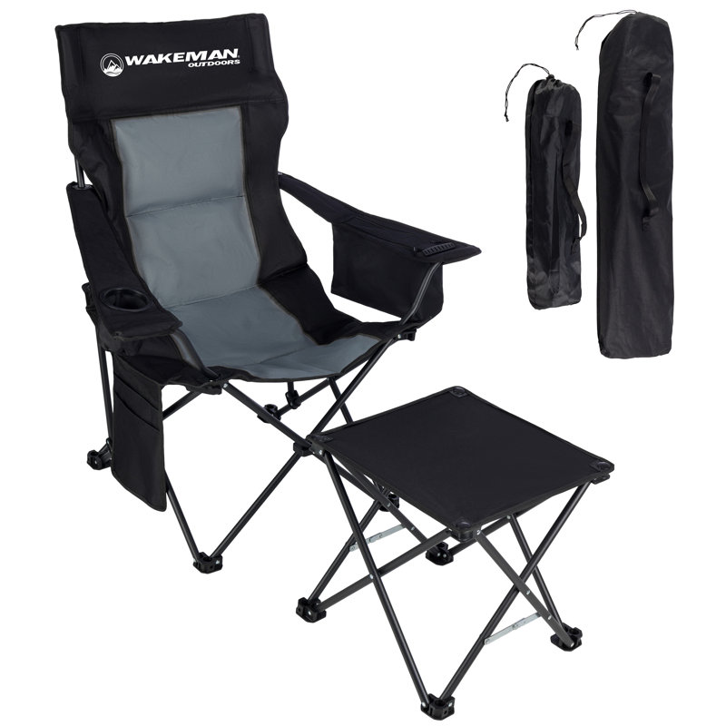 Chaise de camping surdimensionnée avec repose-pieds, sac isotherme et porte-gobelet - Chaise pliante portative d'une capacité de 330 lb pour les essentiels de plage, de pique-nique, de pêche, de hayon ou de camping (noir)