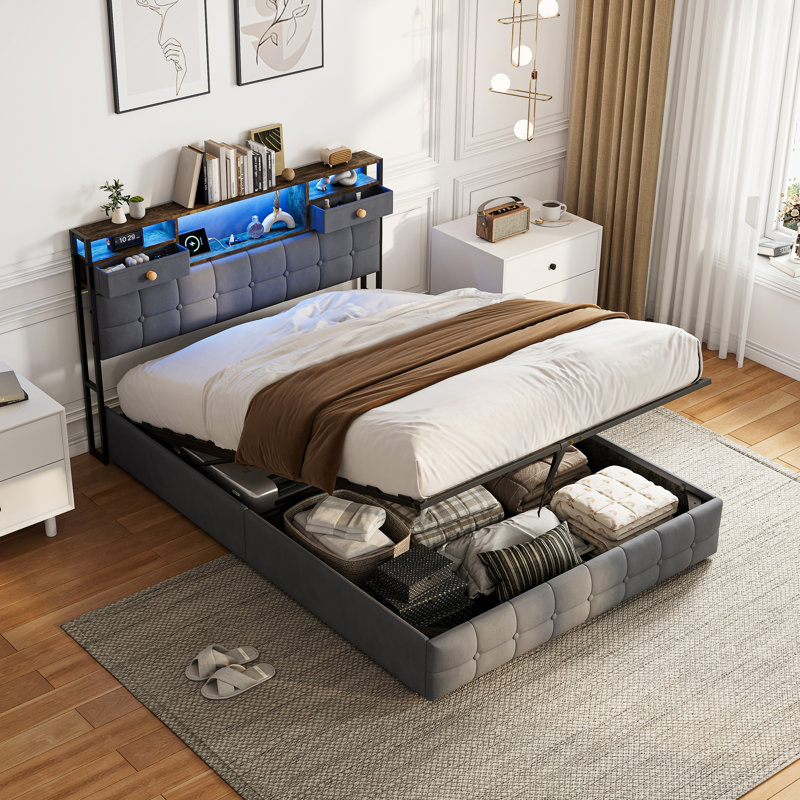 Ottoman Storage Bed, European Double (140 x 200 cm), Grey