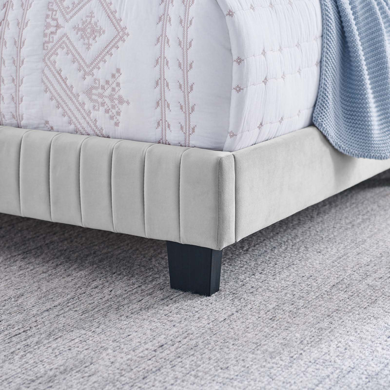 Celine Channel Tufted Performance Velvet Bed, Queen, Light Gray