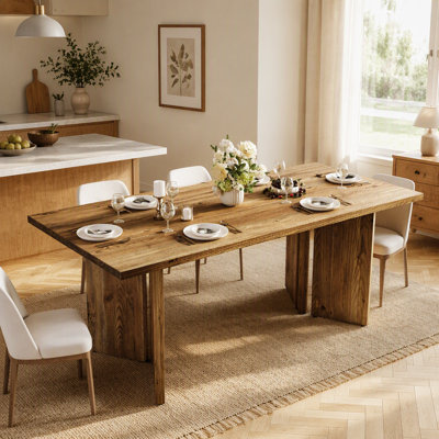 63″ Solid Wood Farmhouse Kitchen Table, Long Dining Table with Clamp Style Legs and Adjustable Foot Pads