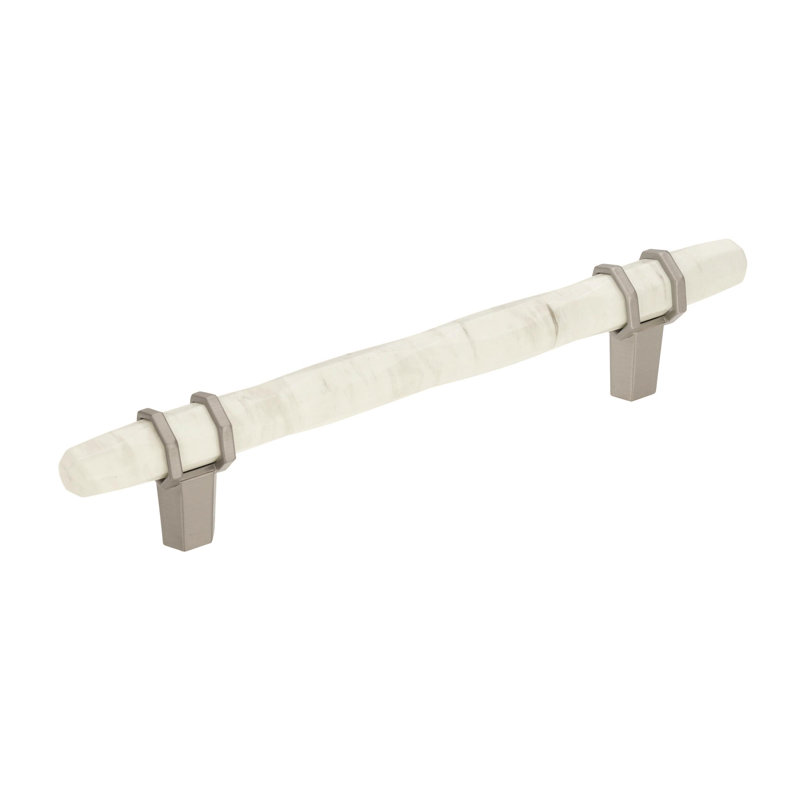 Poignée barre Carrione, Blanc marbre / nickel satiné, 6 5/16"