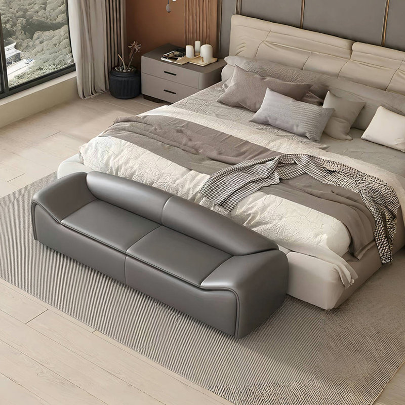 Banc rembourré en similicuir Valoria, H 20,47 po x l 70,86 po x P 19,68 po, Gris