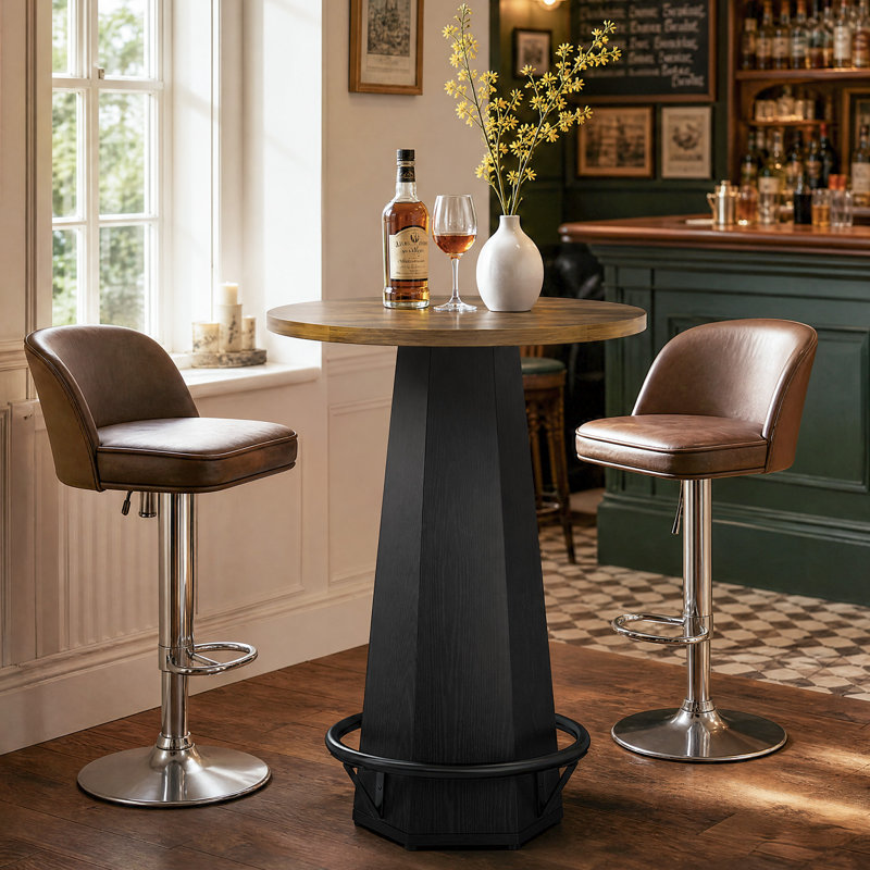 31.5-Inch Round Bar Table, Rustic Pub Table, 4