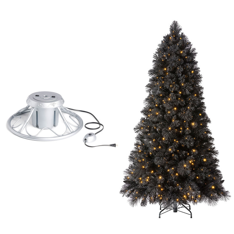 Latitude Run® Rotating Tree Stand Base w/Snowdrift Pine Christmas Tree