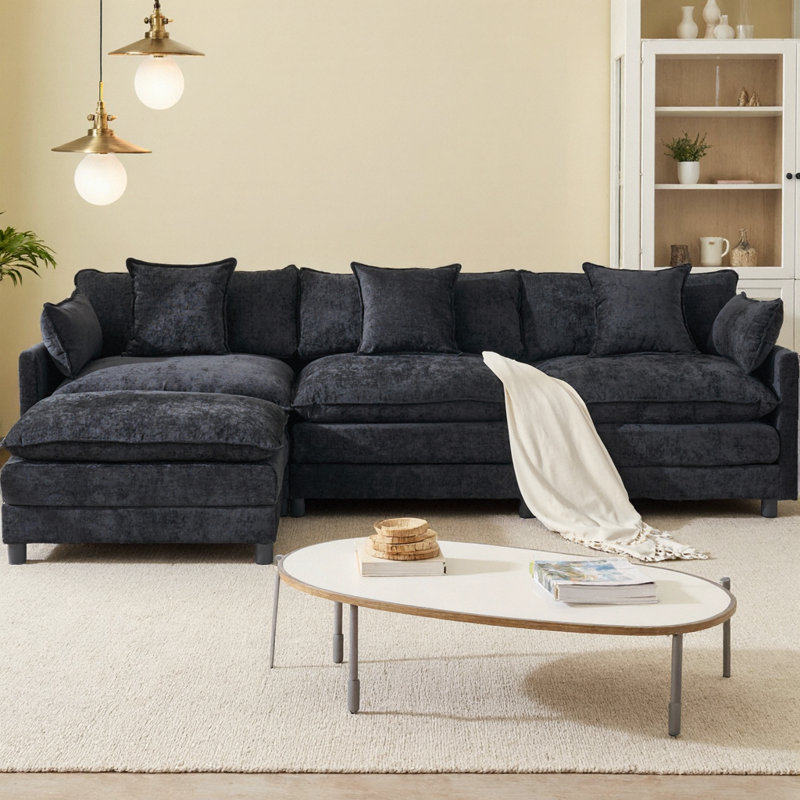 Canapé modulaire en L 108 po avec repose-pieds modulaire en L avec repose-pieds, canapé en chenille avec sièges profonds et coussins, canapé Cloud pour salon, chambre à coucher et appartement