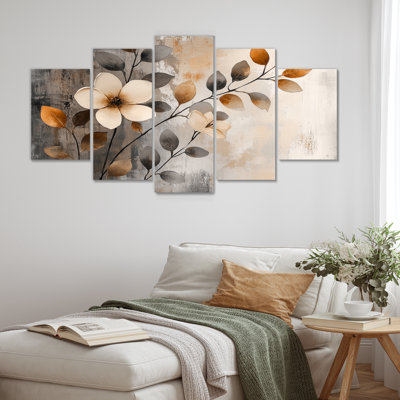 Fleurs de cerisier orange gris botanique I - ensemble d'art mural sur toile Cherry Blossom
