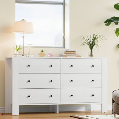 Modern 6 Drawer Dresser, 50" Wide Double Chest with Deep Drawers & Metal Knobs, Wooden Storage Organizer for Kids Bedroom, Entryway, Hallway by Ebern Designs