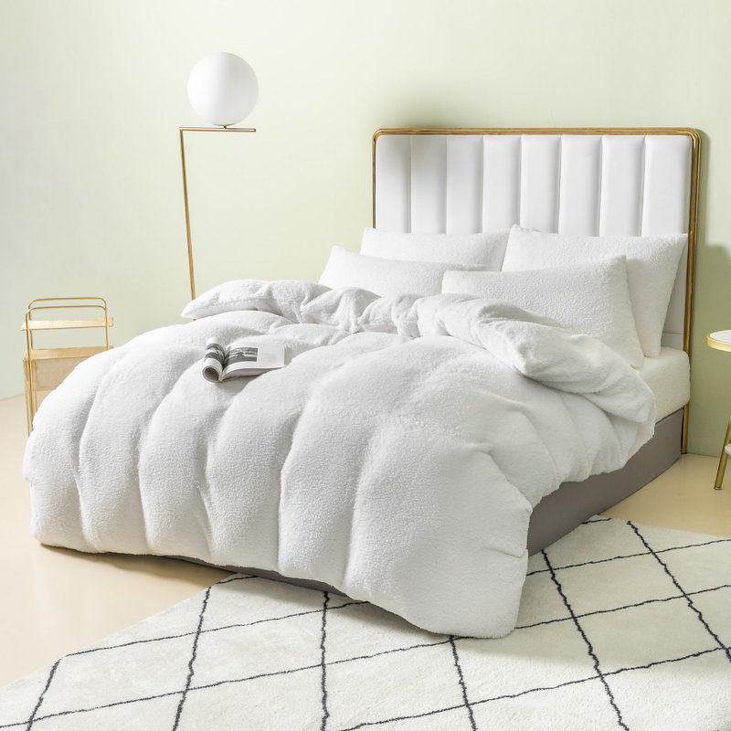 Teddy Fleece Duvet Cover set, White, Single - 1 Standard Pillowcase