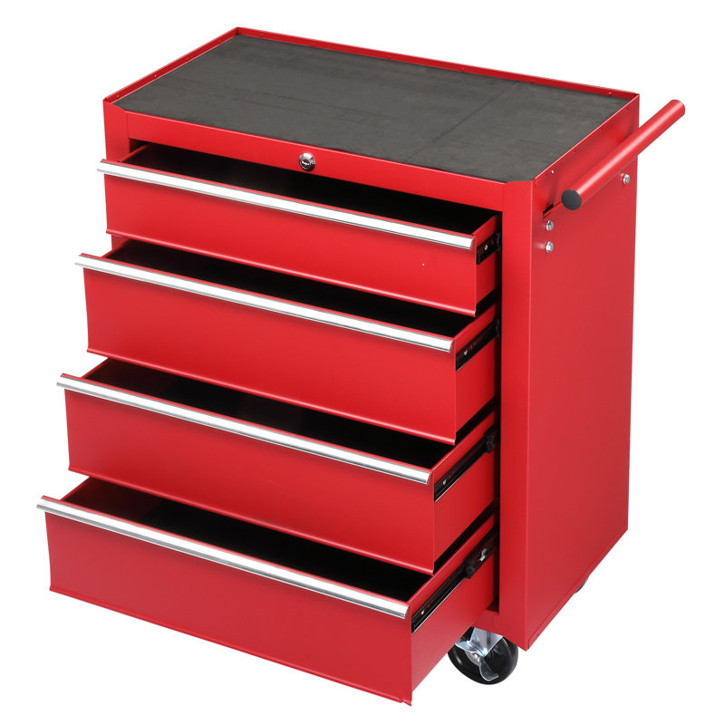 Scarlett 26.81'' W 4 -Drawer Steel Bottom Rollaway Chest with Wheels, Red