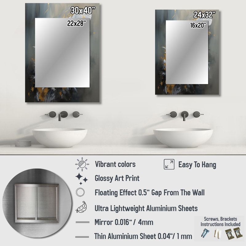 Gold Boho Chic Feathers IV - Glam Feather Unique Wall Mirror, Gold Mirror, Printed Metal Art, 32" x 24"