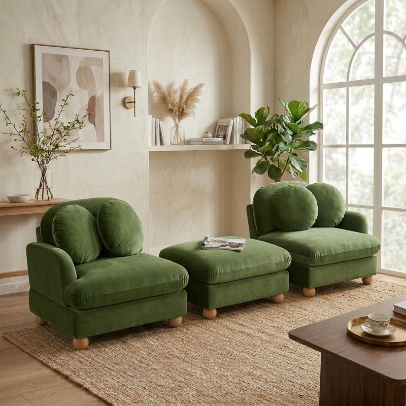 Canapé-lit 68 po en bois massif pour salon, 2 places avec coussins de repose-pieds amovibles Canapé pour canapé de salon, chambre à coucher, vert