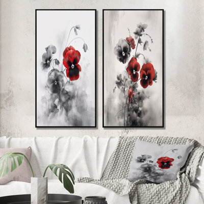 " Red And Gray Minimalism Pansies " 2 - Pieces