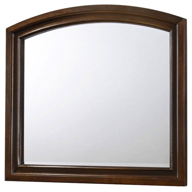 Cherry Wood Rectangular Wall Mirror with Arched Top