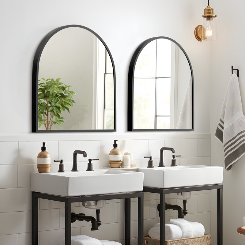 Miroir de salle de bain en métal, Noir, 1