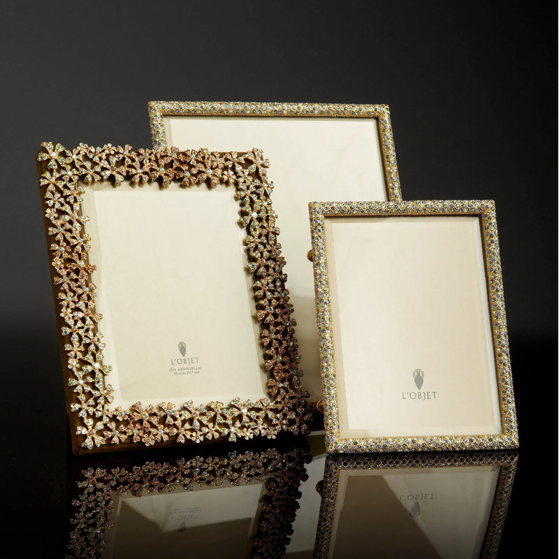 L'objet Garland Frame, 5" W x 7" H, 24K Gold Plated/Crystal, Gold/Black