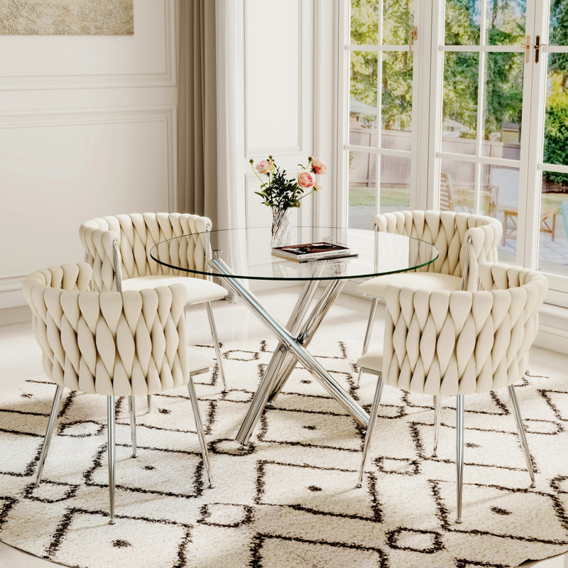 Ensemble de salle à manger Raykwan, Beige, H 29,5 po x L 39,37 po x l 39,37 po, Argent